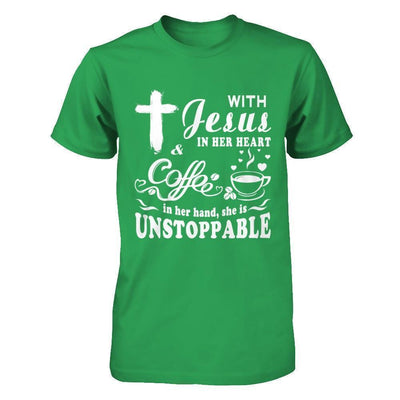 With Jesus In Her Heart And Coffee In Her Hand-T-Shirt & Hoodie-Premium T-Shirt-Kelly Green