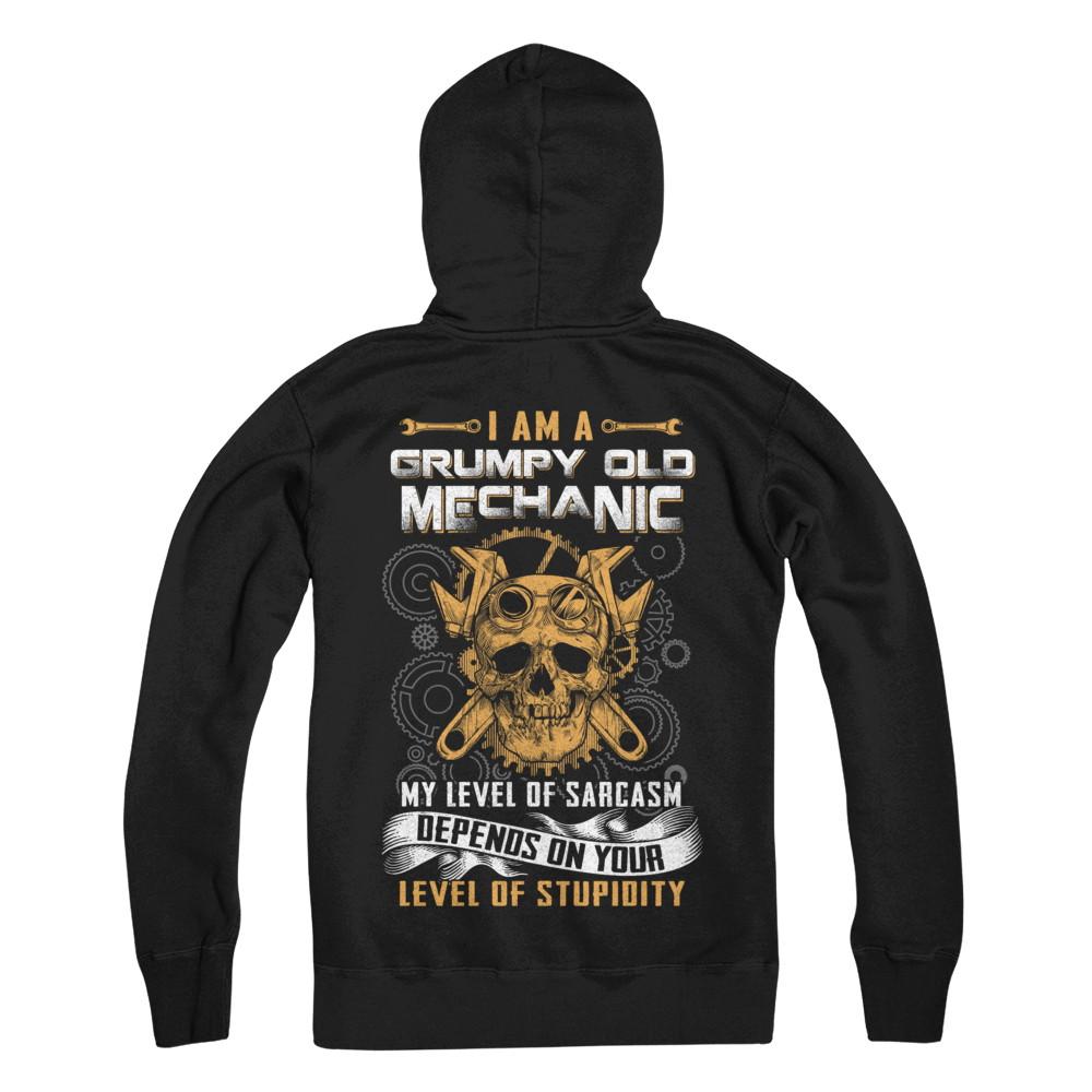 I'm A Grumpy Old Mechanic My Level Of Sarcasm-T-Shirt & Hoodie-Pullover Hoodie-Black
