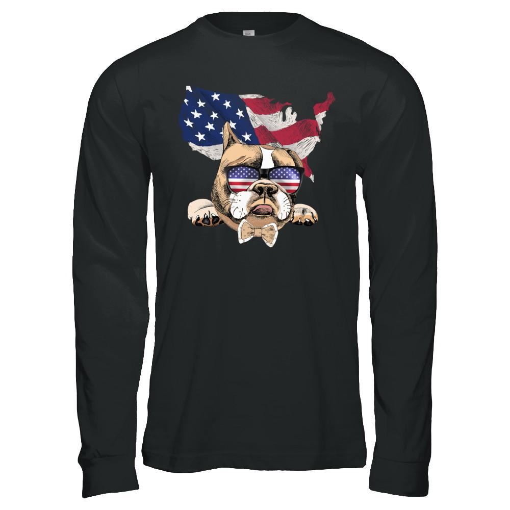 Funny Patriot Bulldog Dog 4Th Of July American Flag-T-Shirt & Hoodie-Long Sleeve T-Shirt-Black