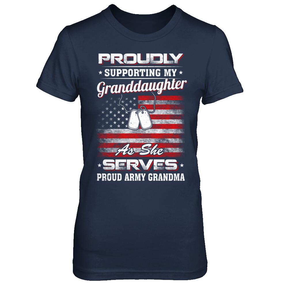 Supporting My Granddaughter As She Serves Proud Army Grandma-T-Shirt & Hoodie-Women's T-Shirt-Navy