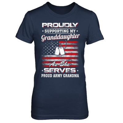 Supporting My Granddaughter As She Serves Proud Army Grandma-T-Shirt & Hoodie-Women's T-Shirt-Navy