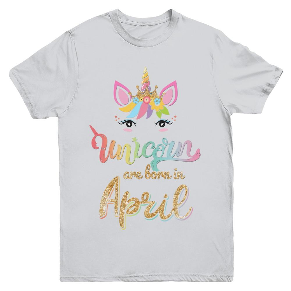 Cute Unicorns Are Born In April Birthday Gift Youth-Youth Shirt-Youth T-Shirt-Sport Grey