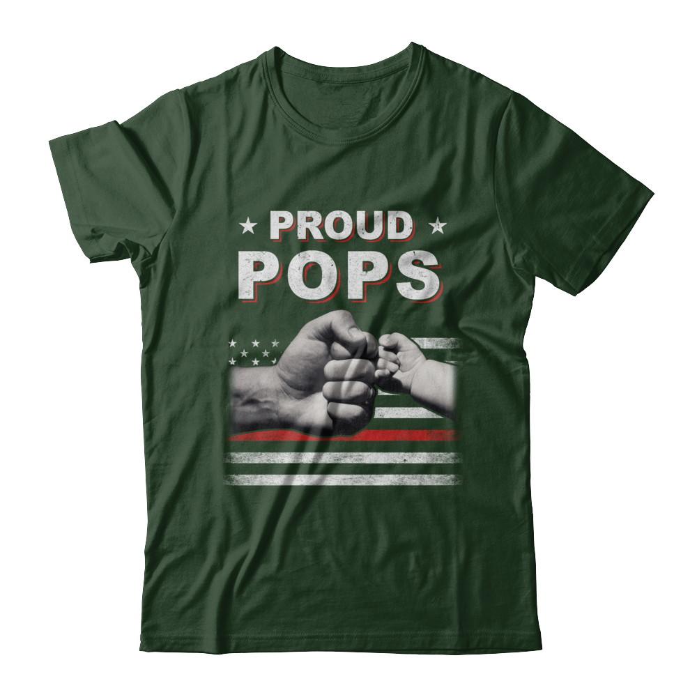 Proud Pops Fireman Firefighter Thin Red Line Flag Fathers Day-T-Shirt & Hoodie-Classic T-Shirt-Forest Green