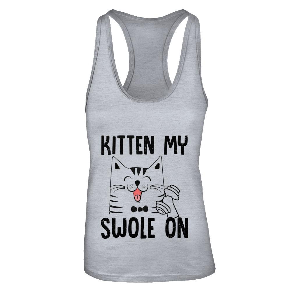 Kitten My Swole On Cat Fitness Gym-T-Shirt & Tank Top-Women's Ideal Racerback Tank-Heather Grey