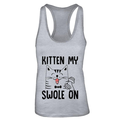 Kitten My Swole On Cat Fitness Gym-T-Shirt & Tank Top-Women's Ideal Racerback Tank-Heather Grey