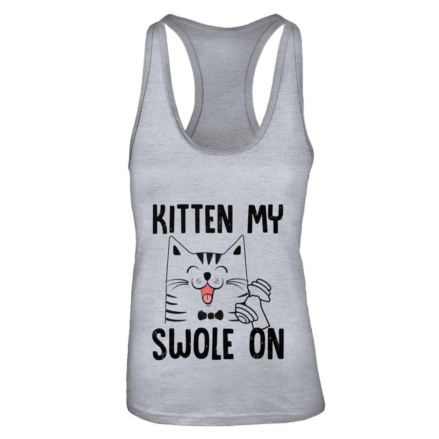 Kitten My Swole On Cat Fitness Gym-T-Shirt & Tank Top-Women's Ideal Racerback Tank-Heather Grey