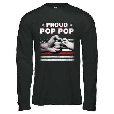 Proud Pop Pop Fireman Firefighter Thin Red Line Flag Fathers Day-T-Shirt & Hoodie-Long Sleeve T-Shirt-Black