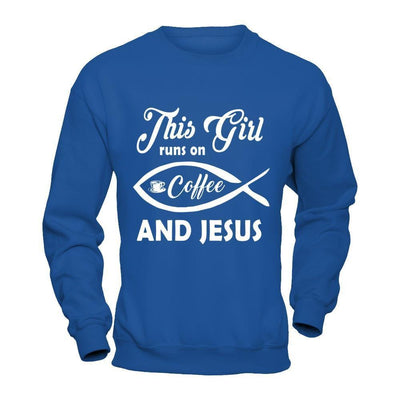 This Girl Runs On Coffee And Jesus-T-Shirt & Hoodie-Crewneck Sweatshirt-Royal