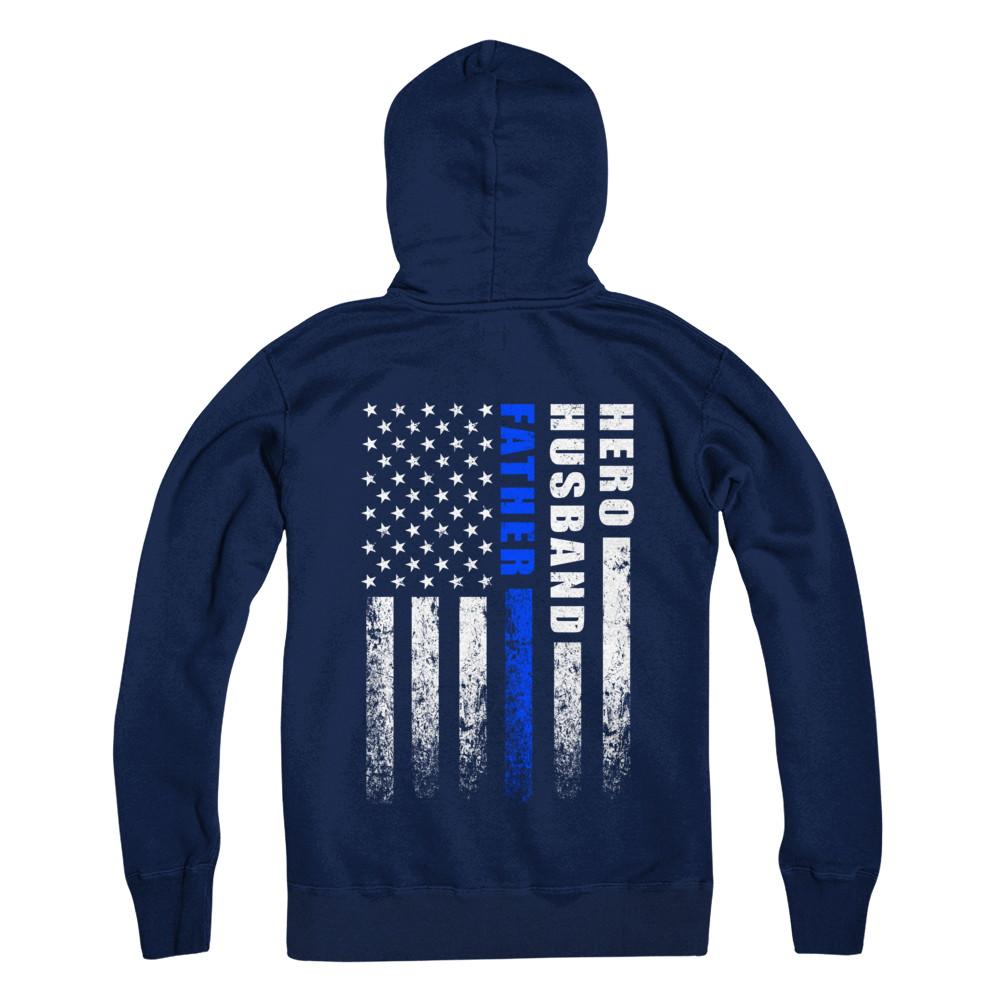 Police Thin Blue Line Husband Daddy Hero Fathers Day Gift-T-Shirt & Hoodie-Pullover Hoodie-Navy
