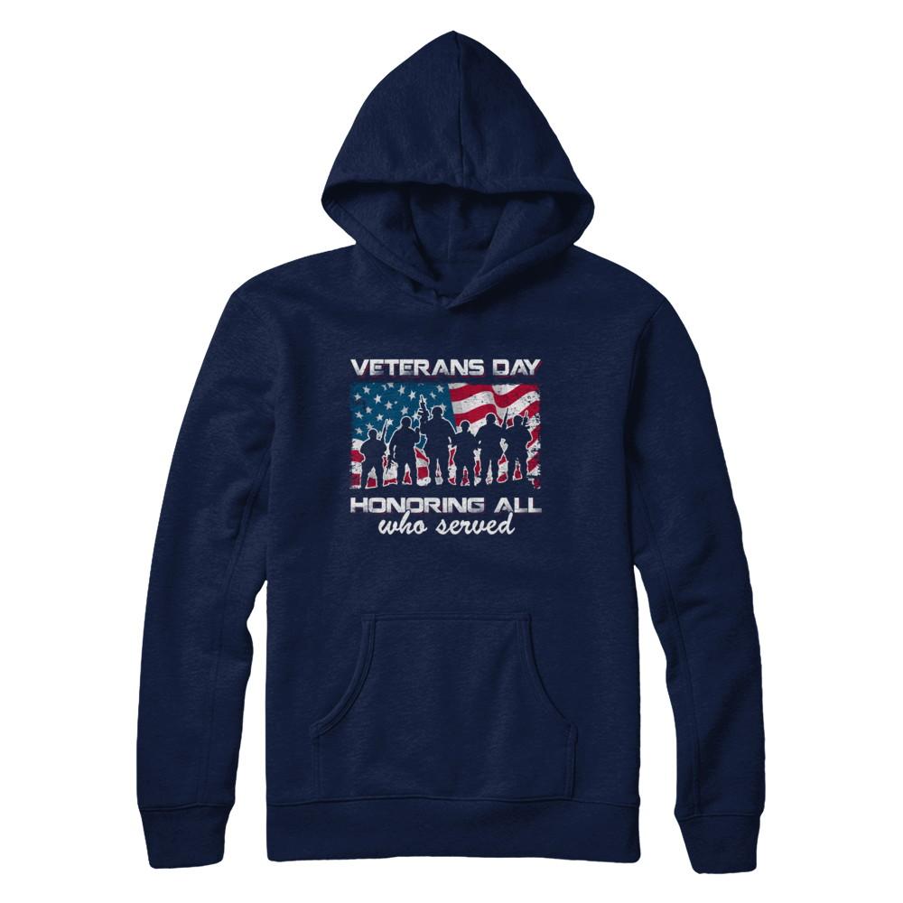 Vintage Patriotic Army Veterans Day Honoring All Who Reverd-T-Shirt & Hoodie-Pullover Hoodie-Navy