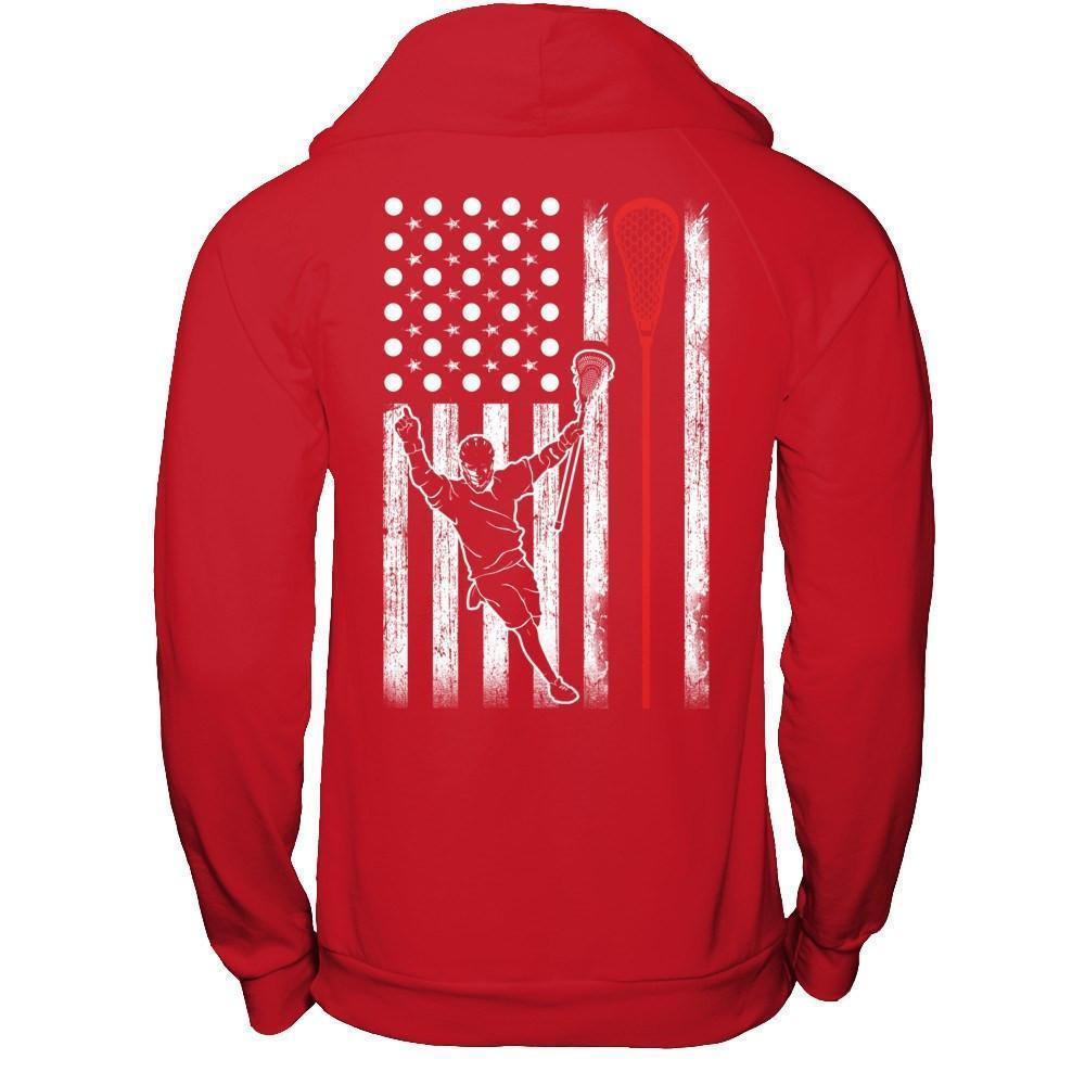 Lacrosse American Flag-T-Shirt & Hoodie-Pullover Hoodie-Red