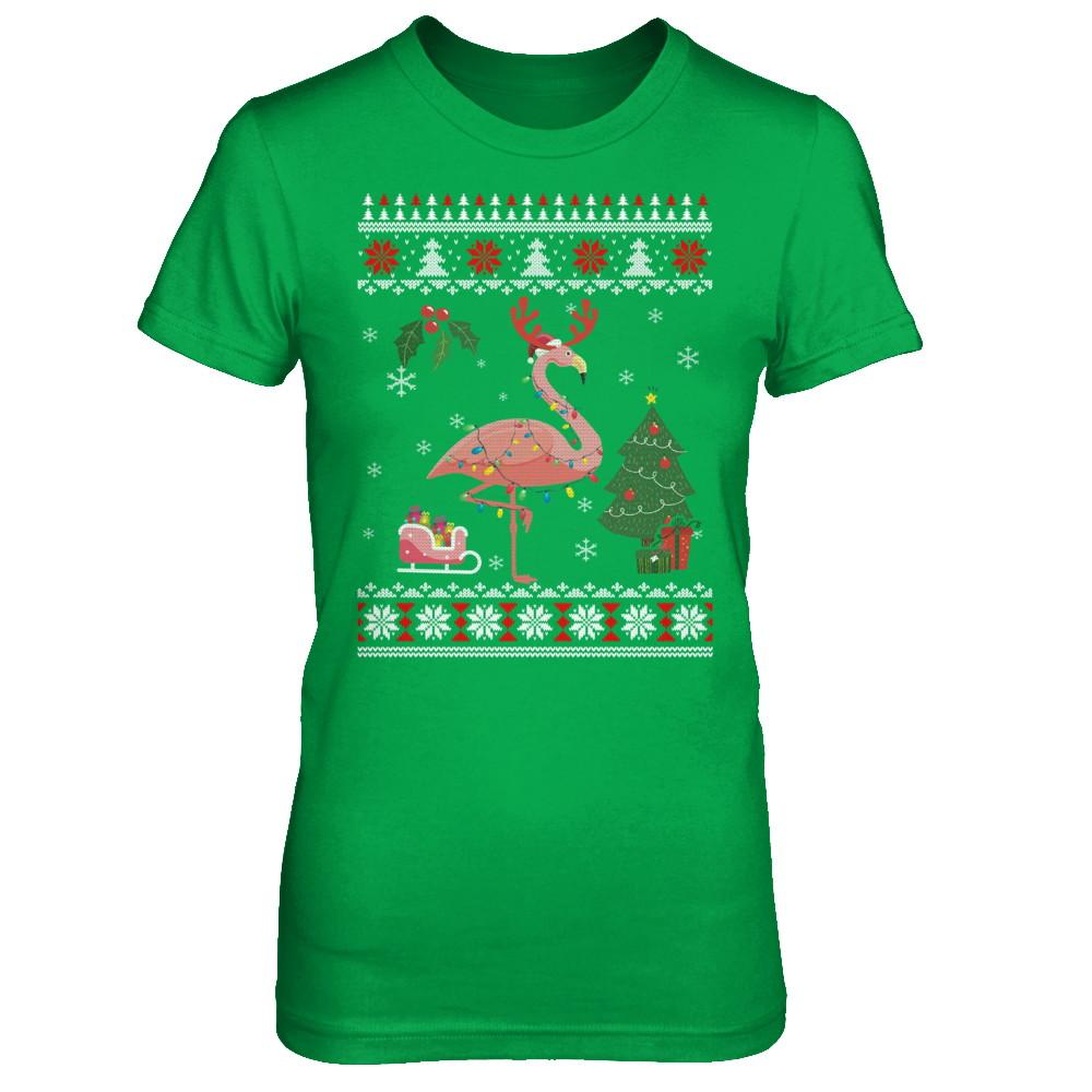 Santa Hat Flamingo Reindeer Ugly Christmas Sweater-T-Shirt & Sweatshirt-Women's T-Shirt-Irish Green
