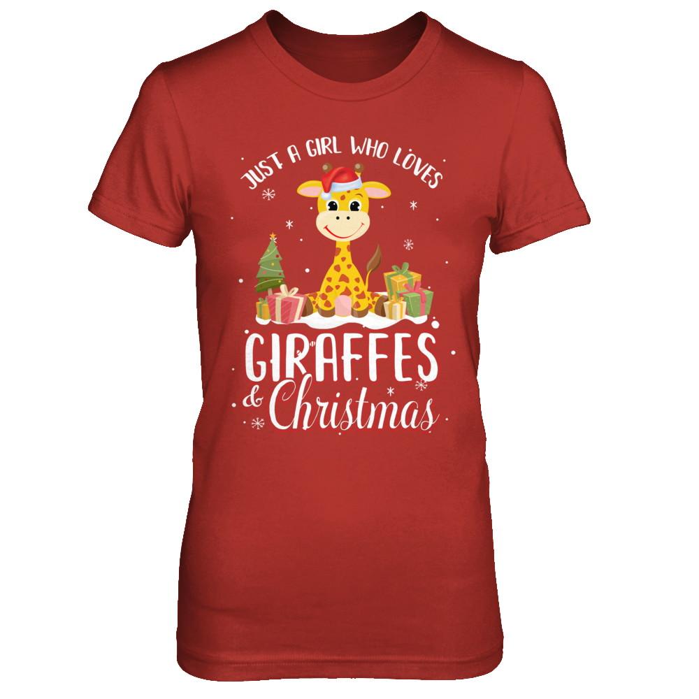 Just A Girl Who Loves Giraffes And Christmas-T-Shirt & Sweatshirt-Women's T-Shirt-Red