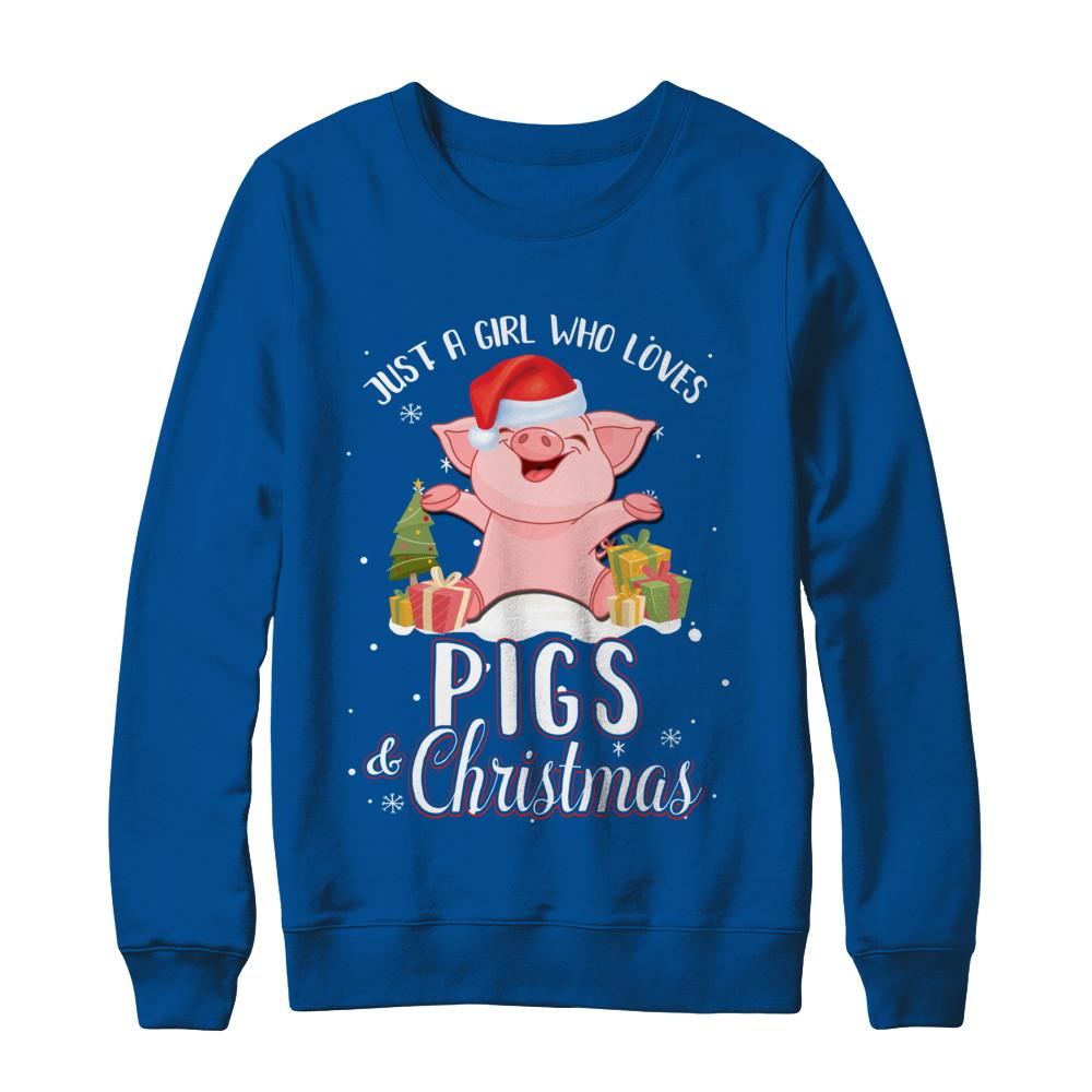 Just A Girl Who Loves Pigs And Christmas-T-Shirt & Sweatshirt-Crewneck Sweatshirt-Deep Royal
