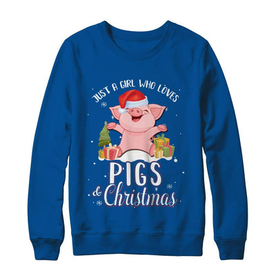 Just A Girl Who Loves Pigs And Christmas-T-Shirt & Sweatshirt-Crewneck Sweatshirt-Deep Royal