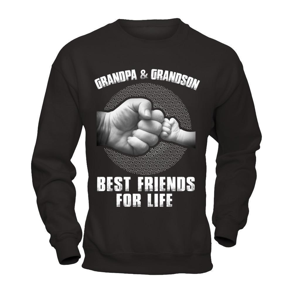 Grandpa And Grandson Best Friends For Life-T-Shirt & Hoodie-Crewneck Sweatshirt-Black