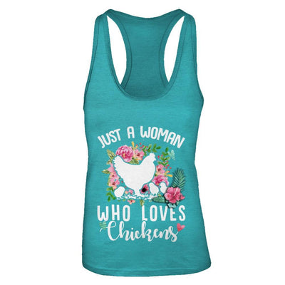 Just A Woman Who Loves Chickens-T-Shirt & Tank Top-Women's Ideal Racerback Tank-Tahiti Blue