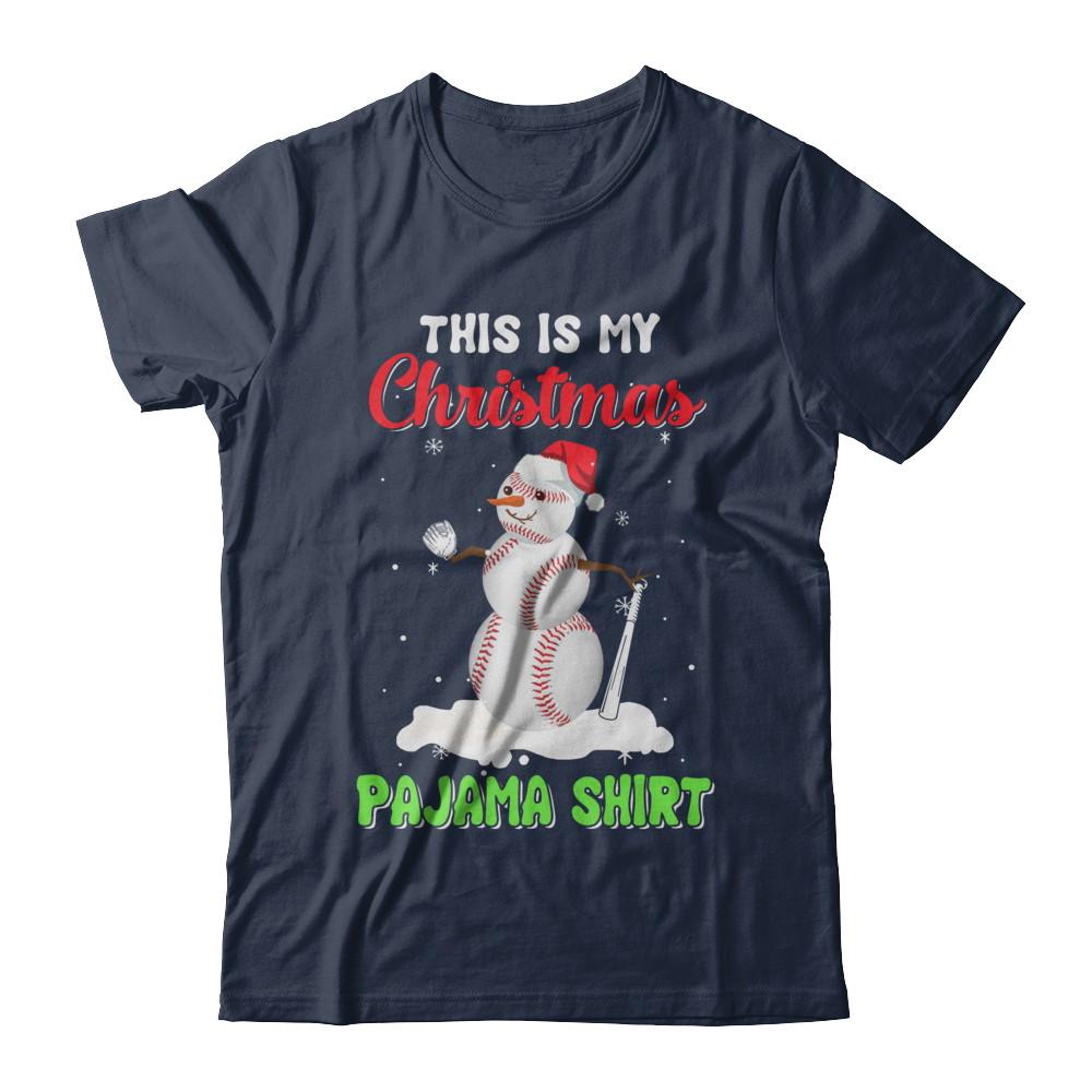 This Is My Christmas Pajama Xmas Snowman Baseball-T-Shirt & Sweatshirt-Classic T-Shirt-Navy