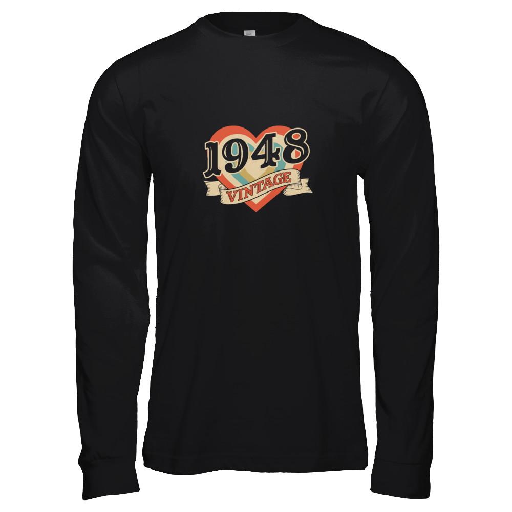 Vintage Retro Classic Heart Made In 1948-T-Shirt & Tank Top-Long Sleeve T-Shirt-Black