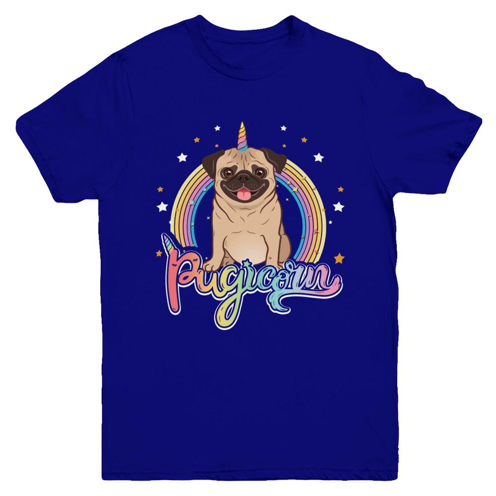 Rainbow Pugicorn Pug Unicorn For Kids Youth-Youth Shirt-Youth T-Shirt-Navy