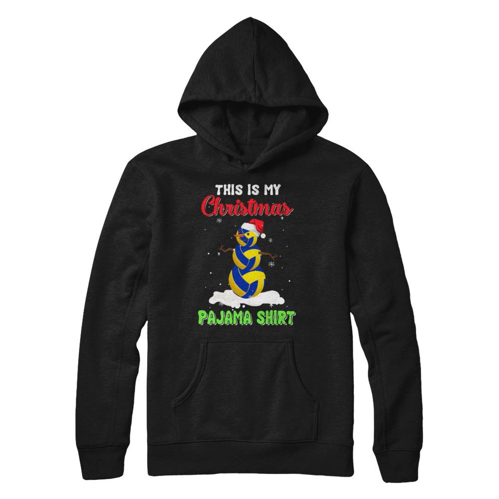 This Is My Christmas Pajama Xmas Snowman Volleyball-T-Shirt & Sweatshirt-Pullover Hoodie-Black