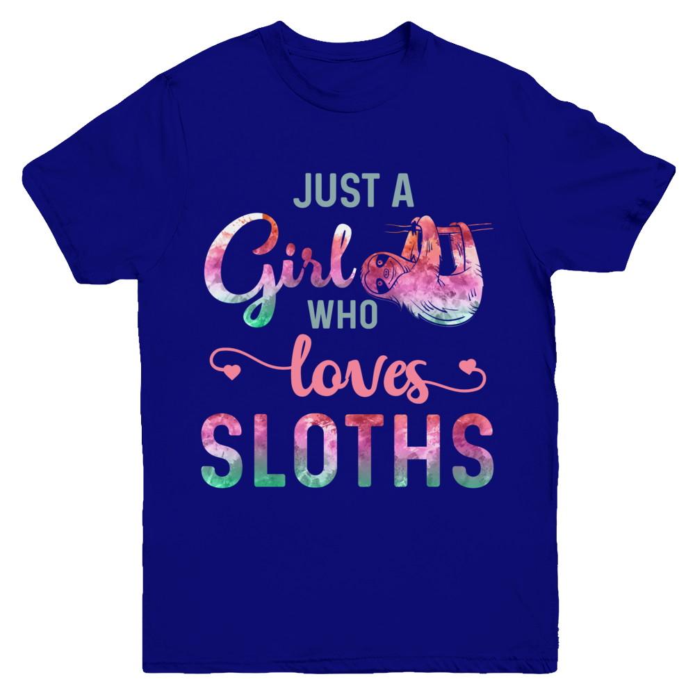 Just A Girl Who Loves Sloths Sloth Lover Youth-Youth Shirt-Youth T-Shirt-Navy