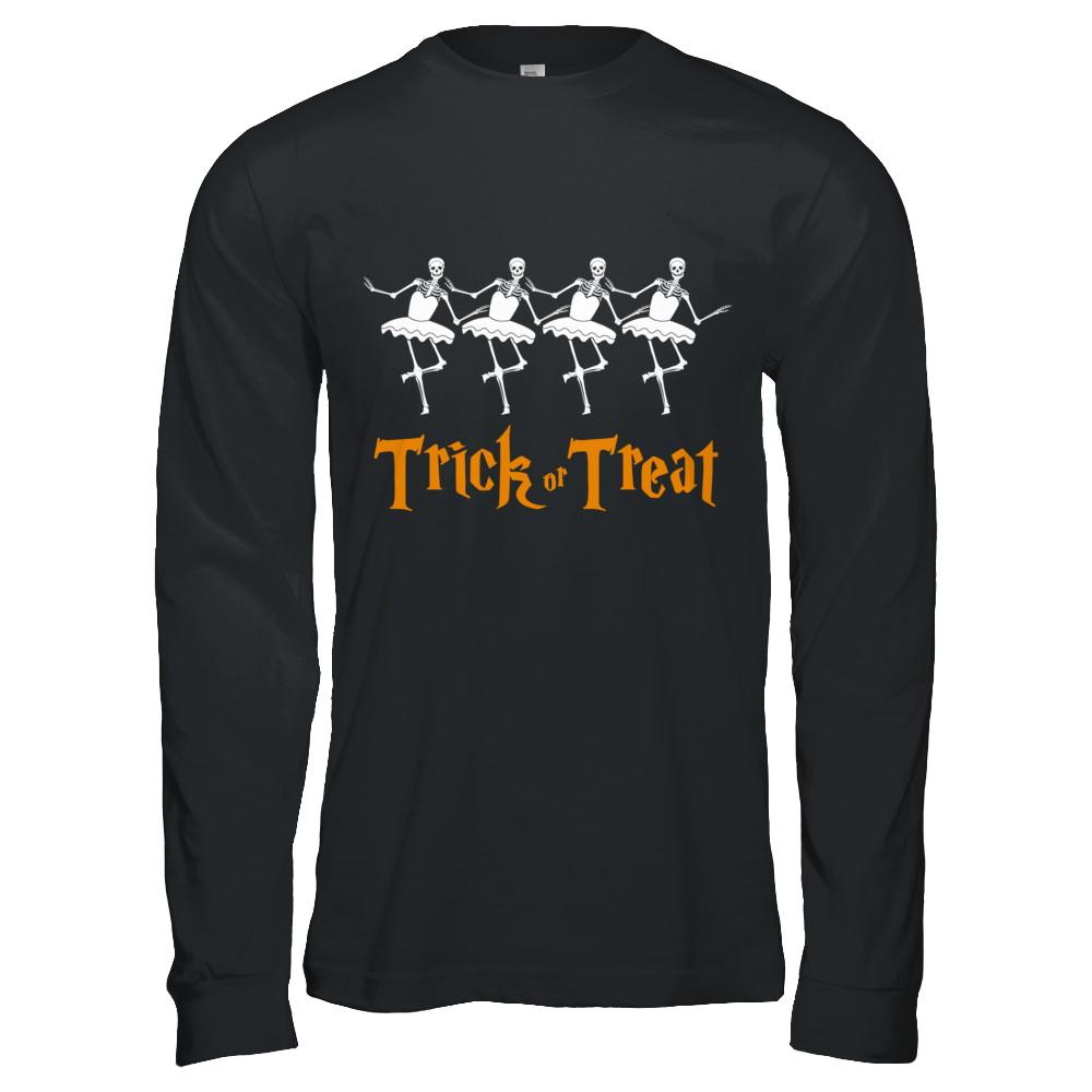 Trick Or Treat Ballet Skeleton Happy Halloween-T-Shirt & Hoodie-Long Sleeve T-Shirt-Black