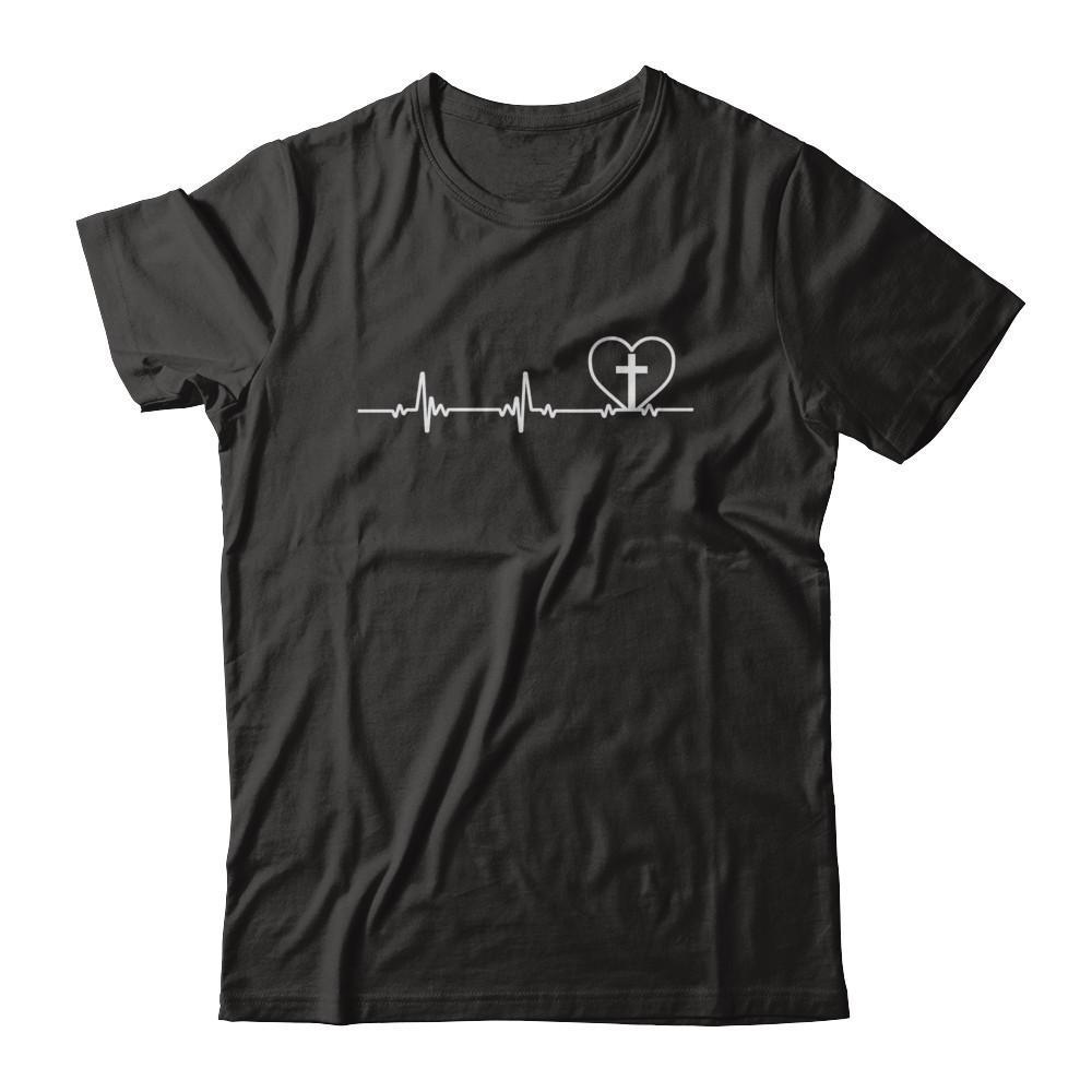 Christian Cross Heartbeat God Jesus-T-Shirt & Hoodie-Premium T-Shirt-Black