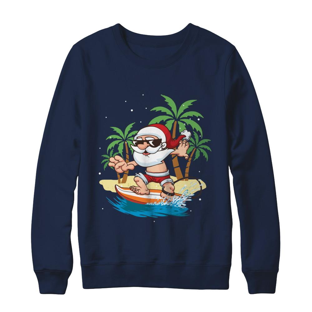 Funny Santa Surfing Hawaiian Summer Christmas-T-Shirt & Sweatshirt-Crewneck Sweatshirt-Navy