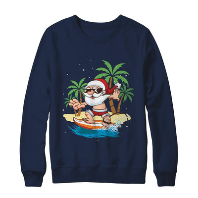 Funny Santa Surfing Hawaiian Summer Christmas-T-Shirt & Sweatshirt-Crewneck Sweatshirt-Navy