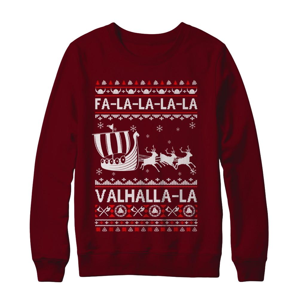 Fa La La Valhalla Viking Ship Ugly Christmas Sweater-T-Shirt & Sweatshirt-Crewneck Sweatshirt-Maroon