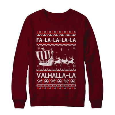 Fa La La Valhalla Viking Ship Ugly Christmas Sweater-T-Shirt & Sweatshirt-Crewneck Sweatshirt-Maroon