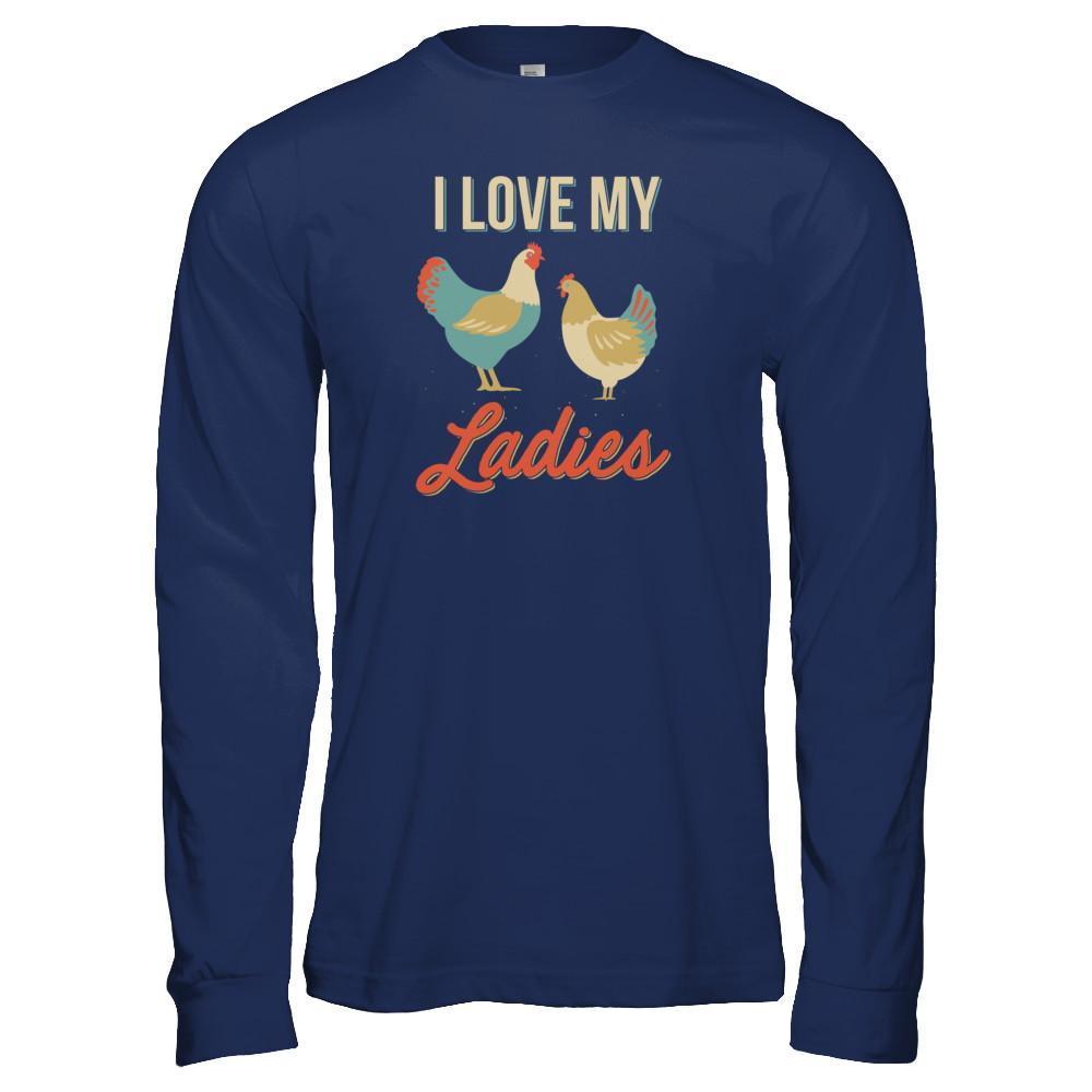 Vintage Retro I Love My Ladies Funny Chicken Farmer-T-Shirt & Tank Top-Long Sleeve T-Shirt-Navy