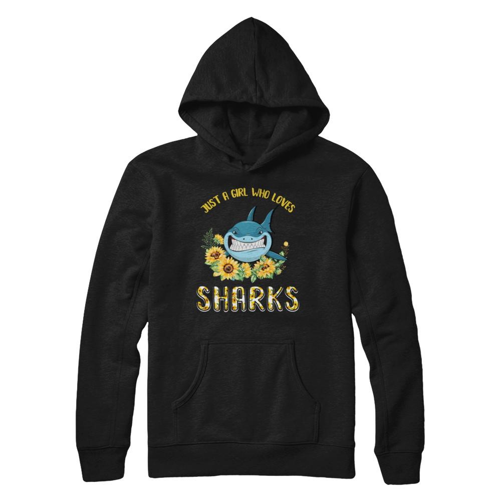 Just A Girl Who Loves Sharks And Sunflowers-T-Shirt & Hoodie-Pullover Hoodie-Black