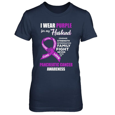 Pancreatic Cancer I Wear Purple For My Husband Wife-T-Shirt & Hoodie-Women's T-Shirt-Navy