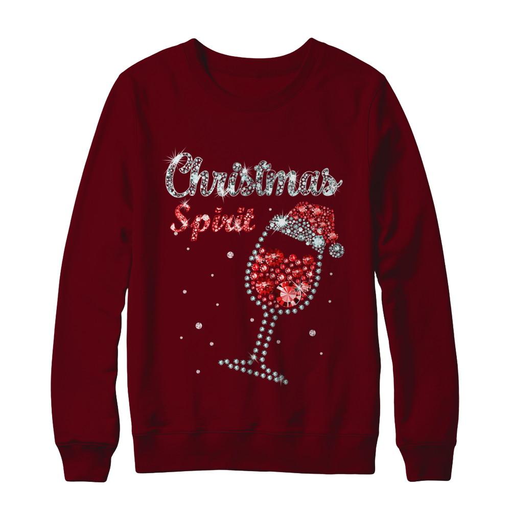 Diamond Christmas Spirit Santa Hat Wine Glass-T-Shirt & Sweatshirt-Crewneck Sweatshirt-Maroon
