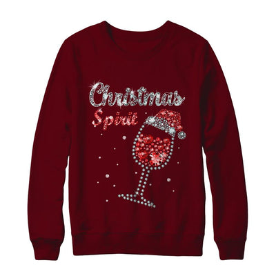 Diamond Christmas Spirit Santa Hat Wine Glass-T-Shirt & Sweatshirt-Crewneck Sweatshirt-Maroon