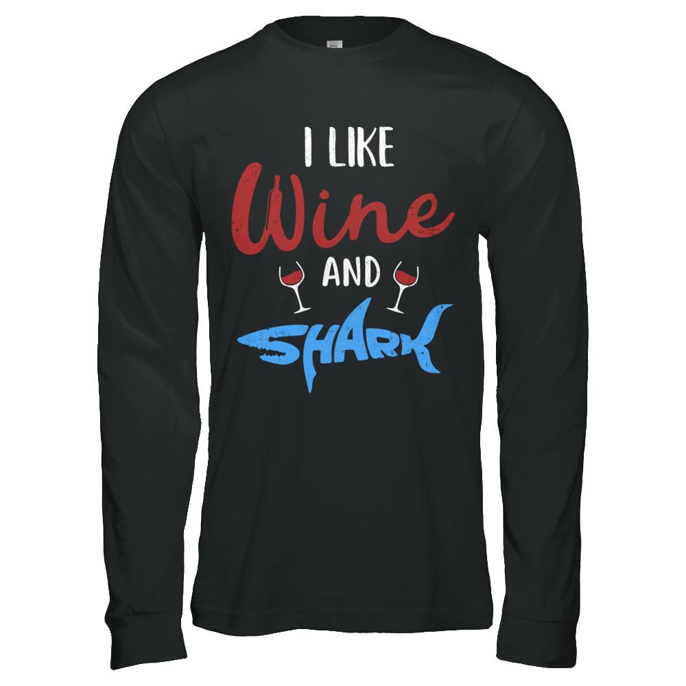 Funny Ocean I Like Wine And Sharks Gift-T-Shirt & Hoodie-Long Sleeve T-Shirt-Black