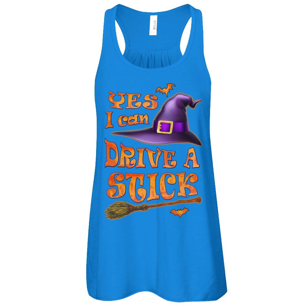 Yes I Can Drive A Stick Funny Halloween Witch Broom-T-Shirt & Tank Top-Women's Flowy Racerback Tank-True Royal