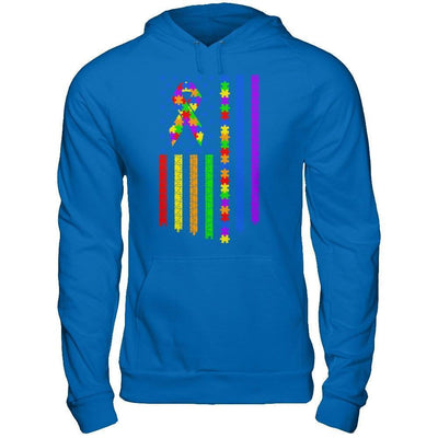 Autism Awarenes American Flag-T-Shirt & Hoodie-Pullover Hoodie-Royal
