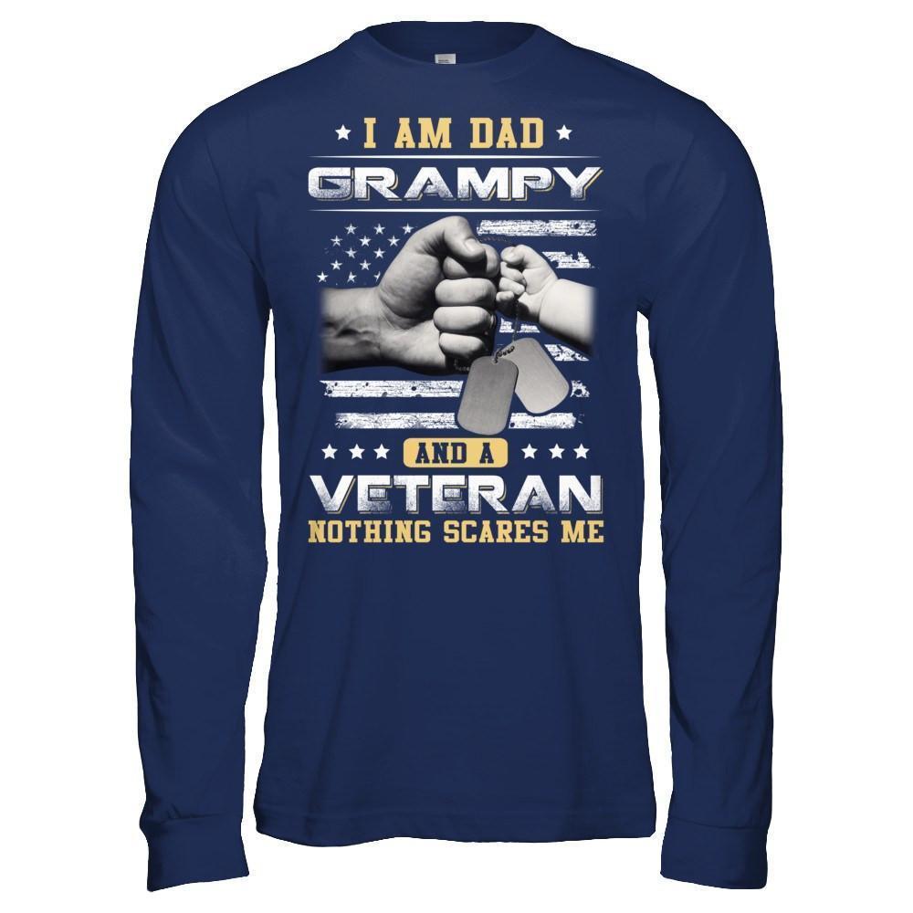 I'm A Dad Grampy And A Veteran Nothing Scares Me-T-Shirt & Hoodie-Long Sleeve T-Shirt-Navy