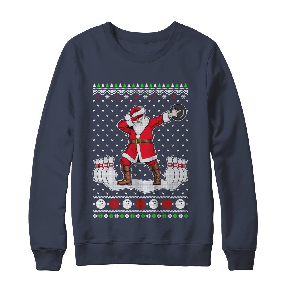 Dabbing Santa Claus Bowling Ugly Christmas Sweater-T-Shirt & Sweatshirt-Crewneck Sweatshirt-Navy
