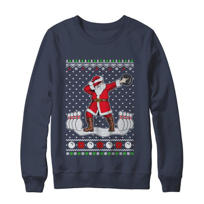 Dabbing Santa Claus Bowling Ugly Christmas Sweater-T-Shirt & Sweatshirt-Crewneck Sweatshirt-Navy