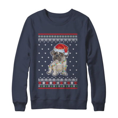 Pug Christmas Ugly Sweater Lights Dog Xmas Gift-T-Shirt & Sweatshirt-Crewneck Sweatshirt-Navy