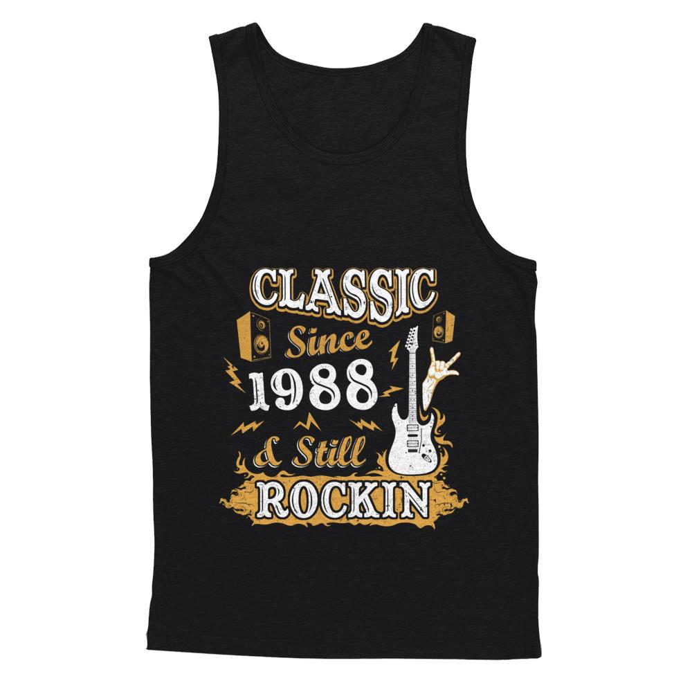 Vintage Classic Since 1988 With Rockin 33th Birthday-T-Shirt & Hoodie-Unisex Tank-Black