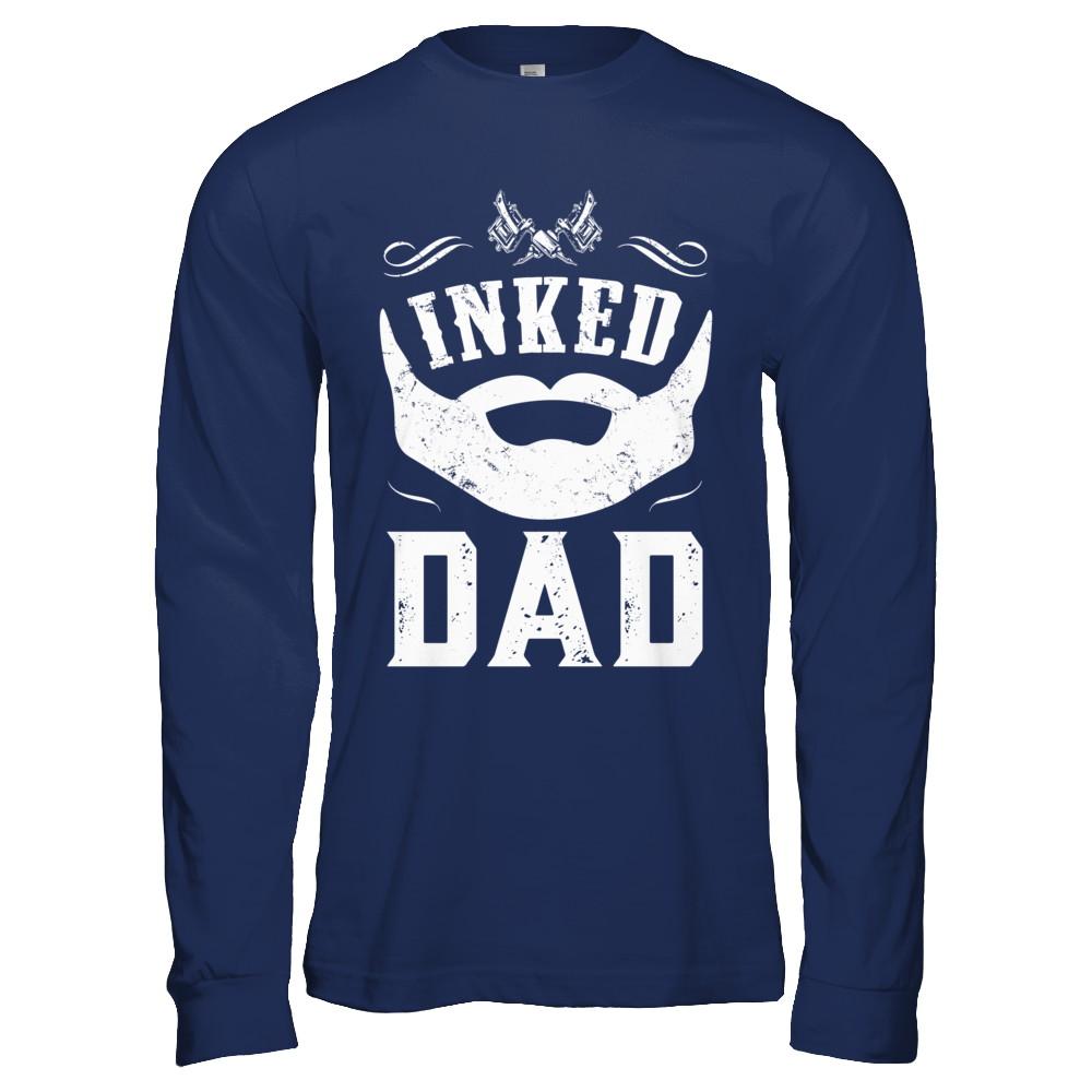 Inked Dad Bearded Man Tattooed Tattoos Fathers Day-T-Shirt & Hoodie-Long Sleeve T-Shirt-Navy
