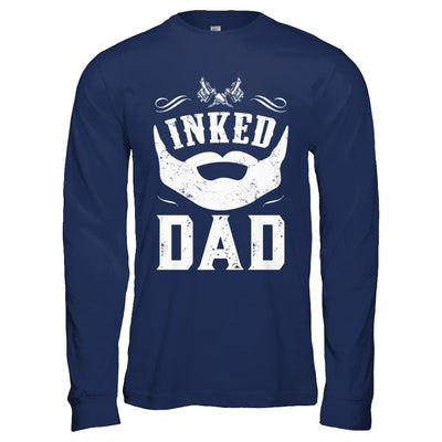 Inked Dad Bearded Man Tattooed Tattoos Fathers Day-T-Shirt & Hoodie-Long Sleeve T-Shirt-Navy