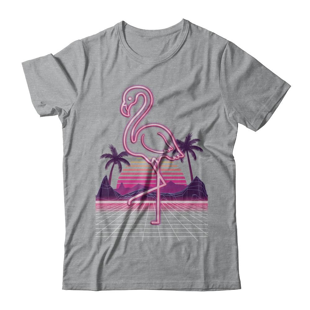 80s Retro Neon Sign Pink Flamingo Bird-T-Shirt & Hoodie-Classic T-Shirt-Sport Grey