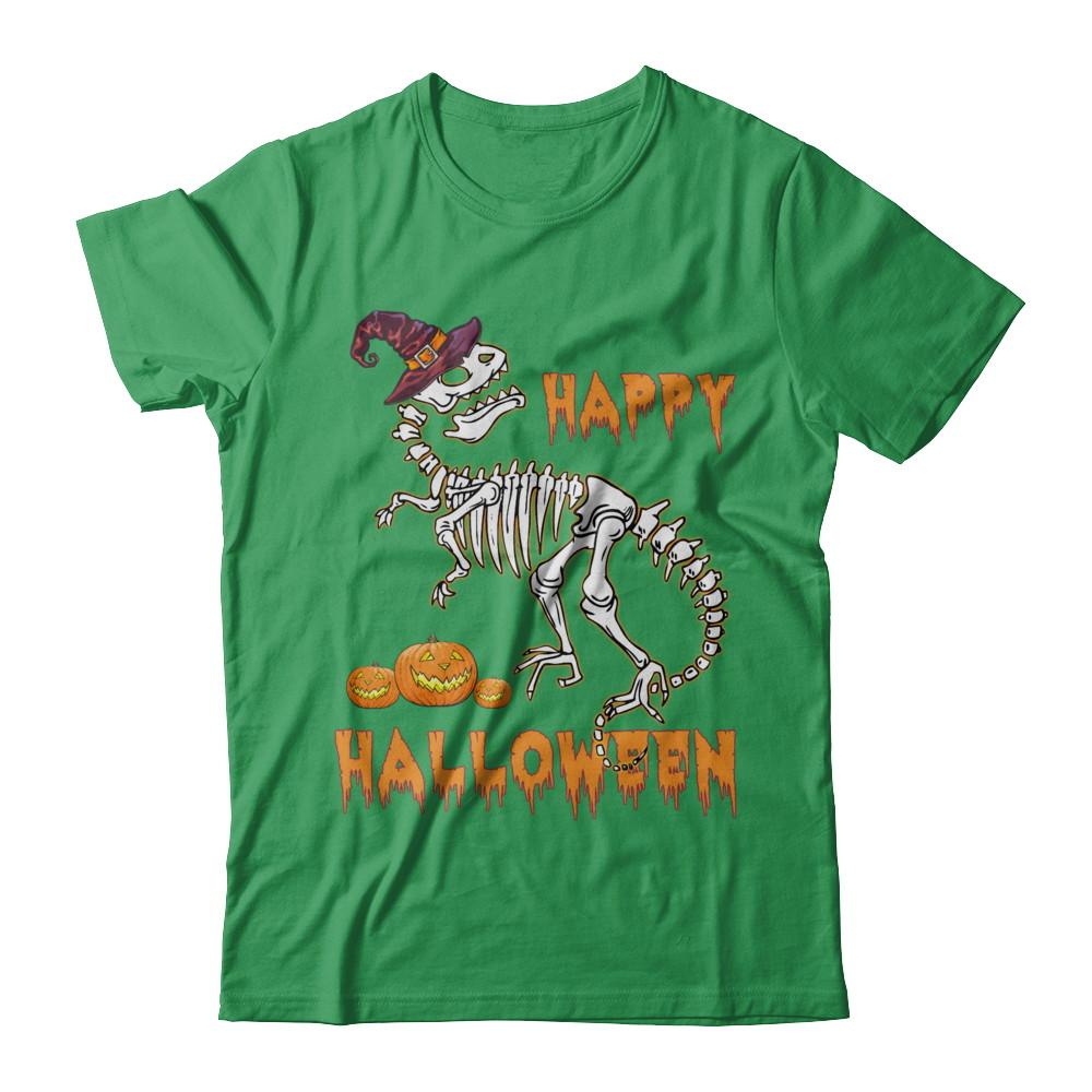Funny Happy Halloween T-Rex Skeleton Dinosaur-T-Shirt & Sweatshirt-Premium T-Shirt-Kelly Green