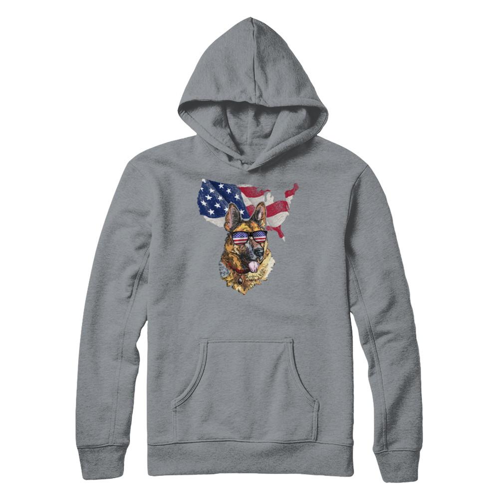 Funny Patriot German Shepherd Dog 4Th Of July American Flag-T-Shirt & Hoodie-Pullover Hoodie-Light Steel